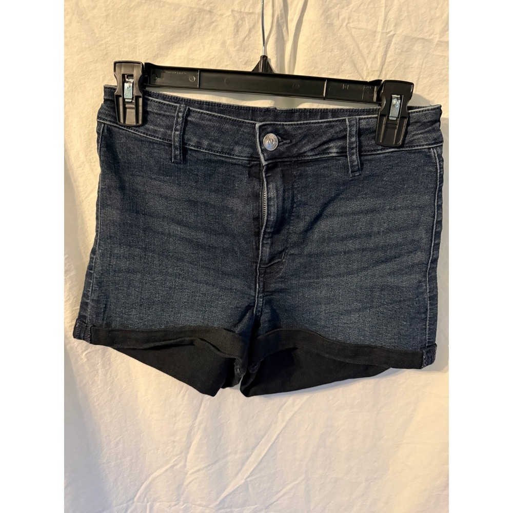 HM Divided Womens Dark Wash Denim High Waisted Cuffed Jean Shorts‎ Size 6